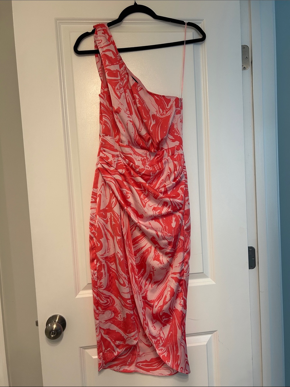 One-Shoulder Pink Marble Print Cocktail Dress